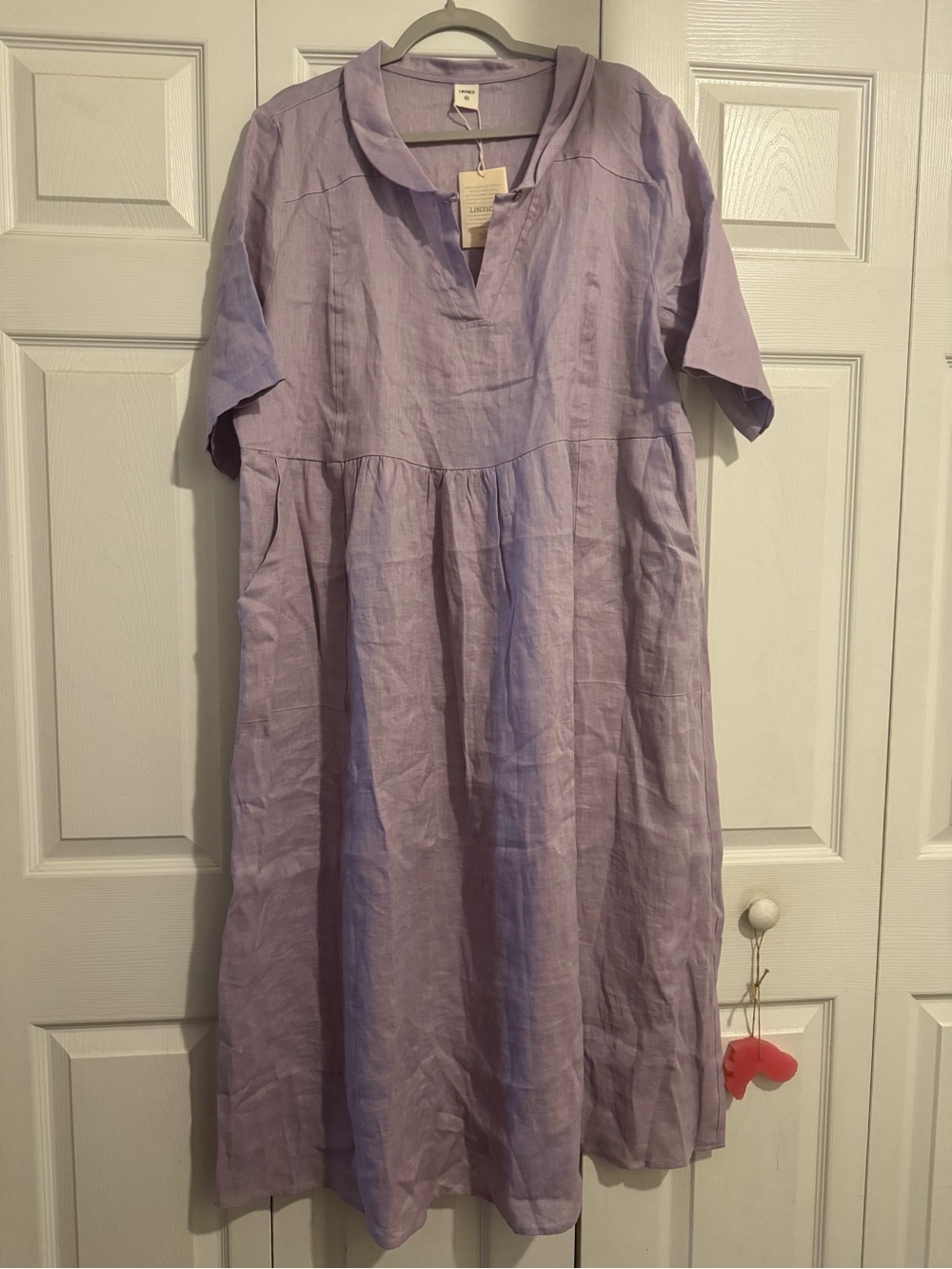 Lintico linen Lavender Midi Dress with Short Sleeves